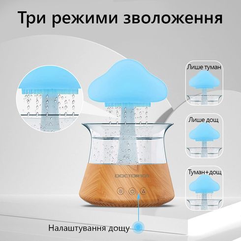 Ультразвуковий зволожувач повітря Doctor-101 Rainfall із ефектом дощу. Нічник гриб зі зволожувачем повітря, оригінал