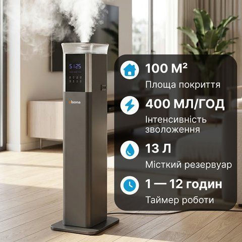 Потужний зволожувач повітря Ameliq для великих приміщень. Ультразвуковий зволожувач повітря з теплою та холодною парою